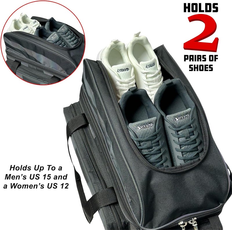 Pyramid Deluxe Double Roller 2 Ball Bowling Bag with Large Separate Shoe Compartment (Up To 2 Pairs Of Shoes) and Accessory Pockets, Sturdy Square Handle - Extends to 40" - Pro Options Available - Image 4